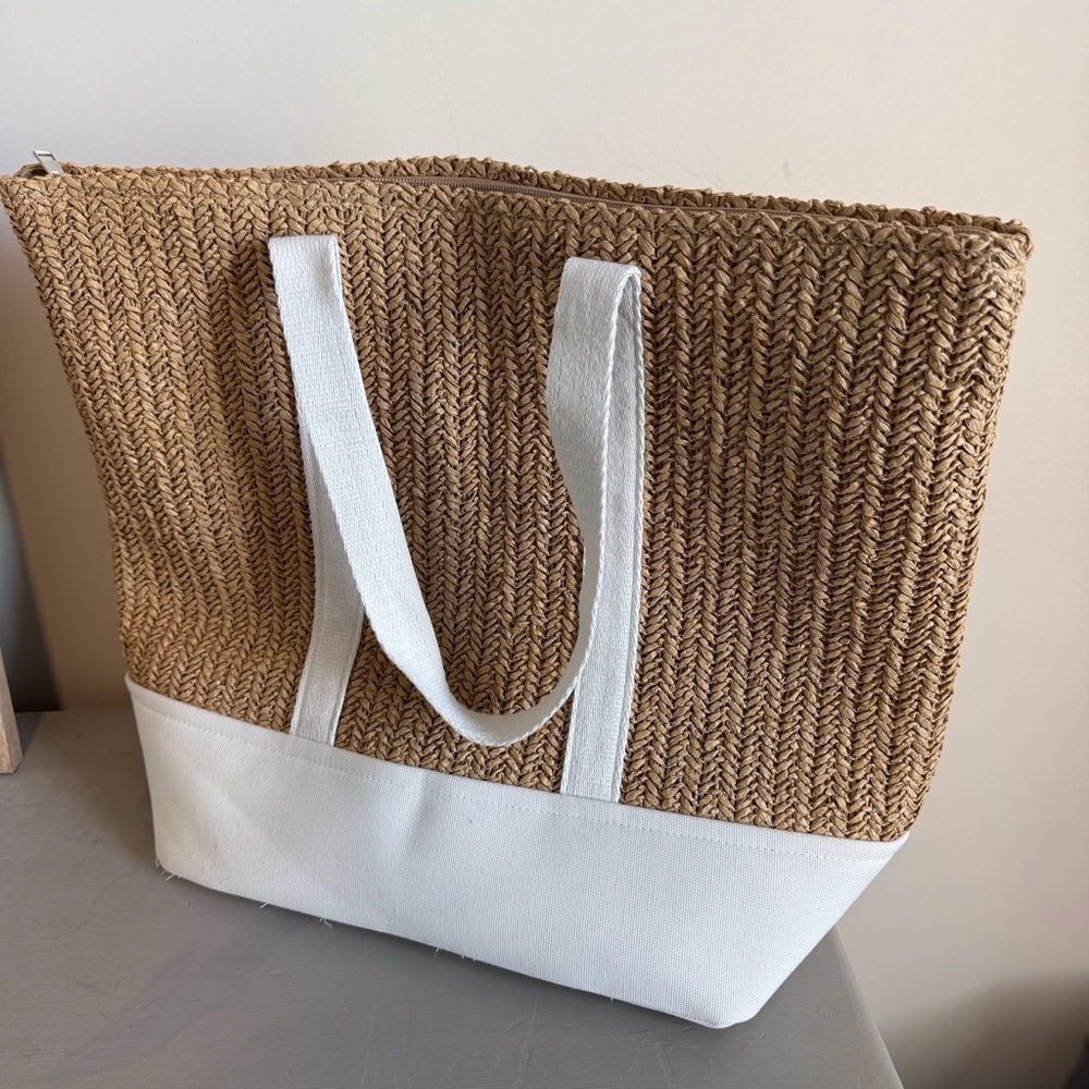 Show Me Your MuMu Natural Straw and White Trim Tote - Picture 2 of 5
